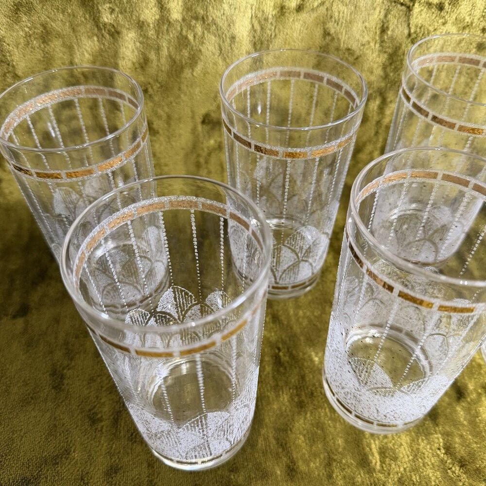 Mid Century Art Deco Clear With Gold Confetti Etching Tumbler Glasses 8 Count - Picture 3 of 8